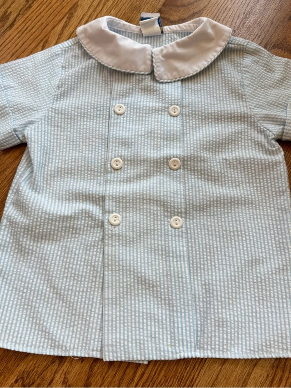 Bailey boys Light Blue Seersucker Two-Piece Set with White Peter Pan Collar - Picture 8 of 11